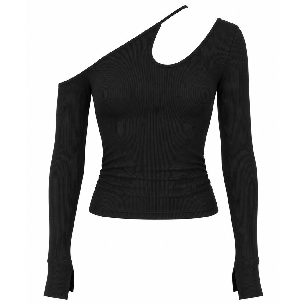 Michael Lauren Usher Black Asymmetrical Cutout Long Sleeve Top